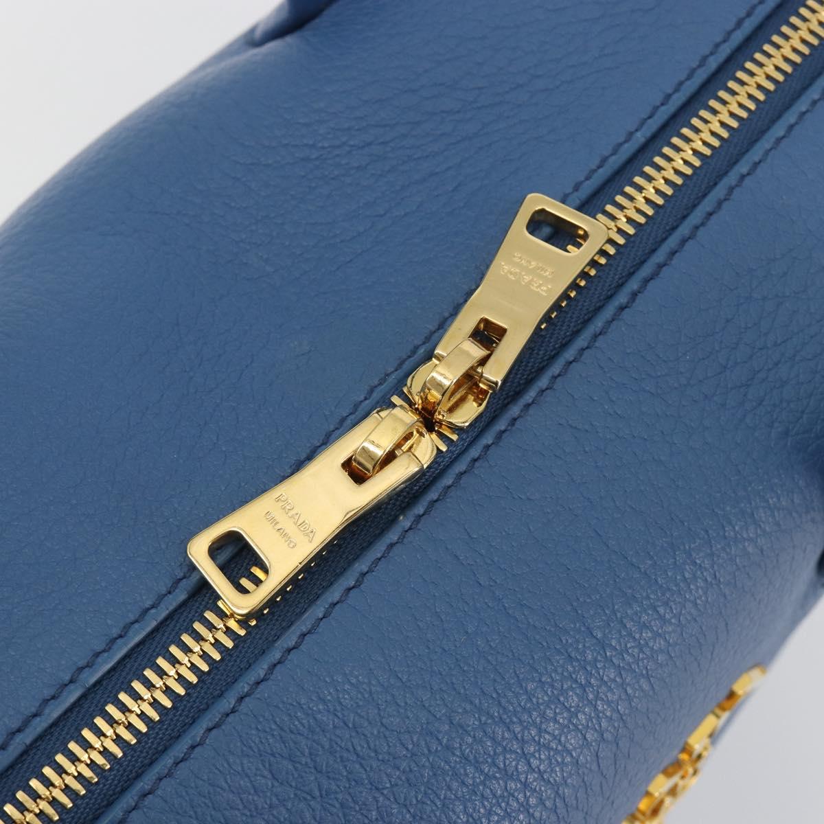 PRADA Hand Bag Leather Blue Gold Auth 197335V