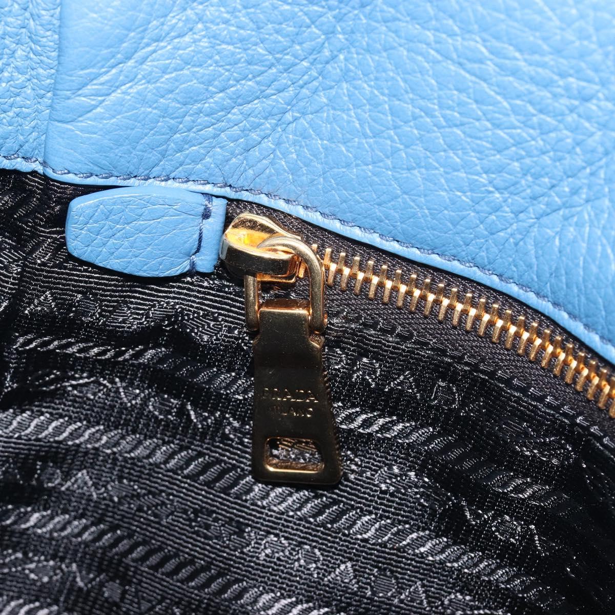 PRADA Hand Bag Leather Blue Gold Auth 197335V