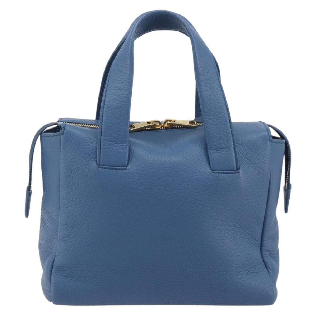 PRADA Hand Bag Leather Blue Gold Auth 197335V