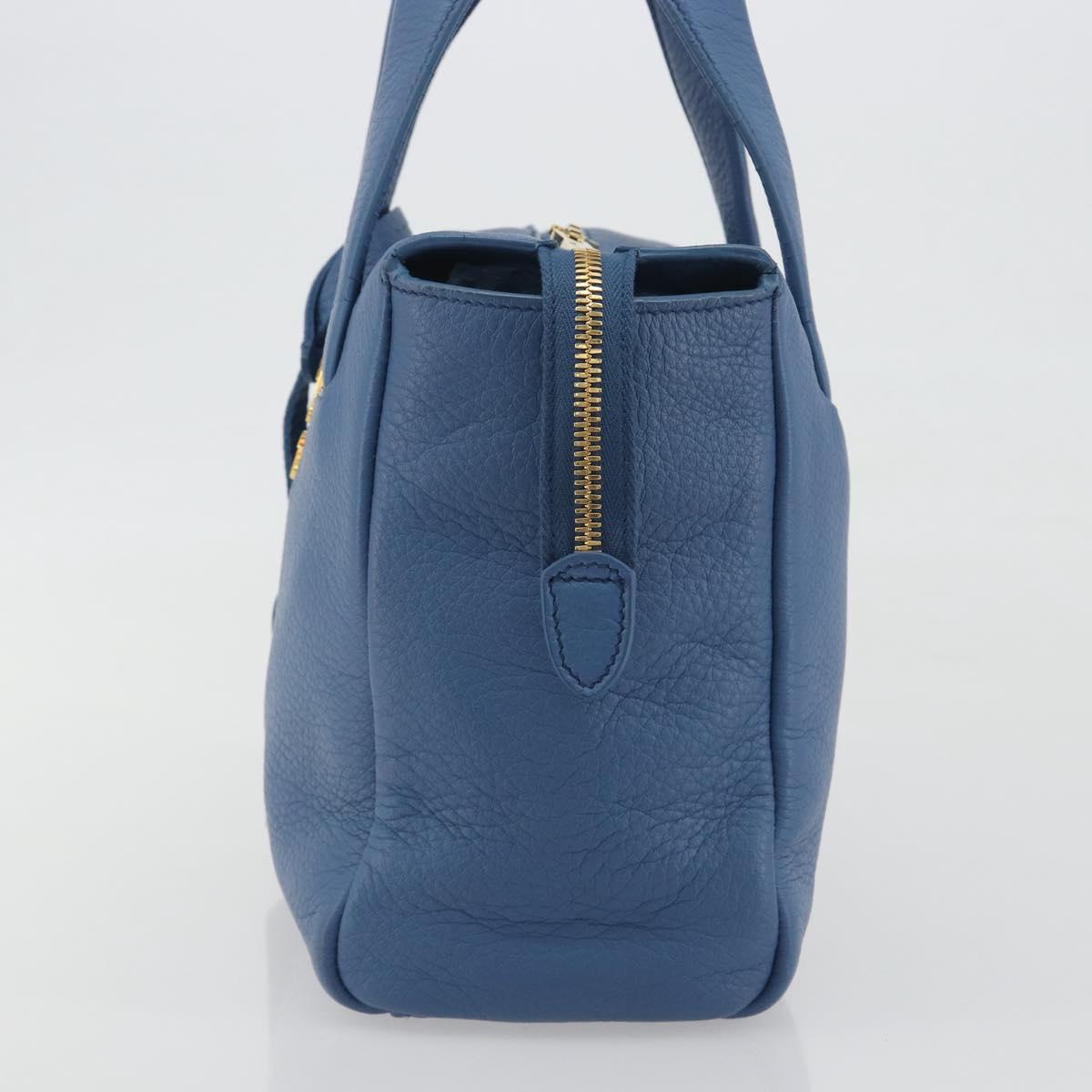 PRADA Hand Bag Leather Blue Gold Auth 197335V