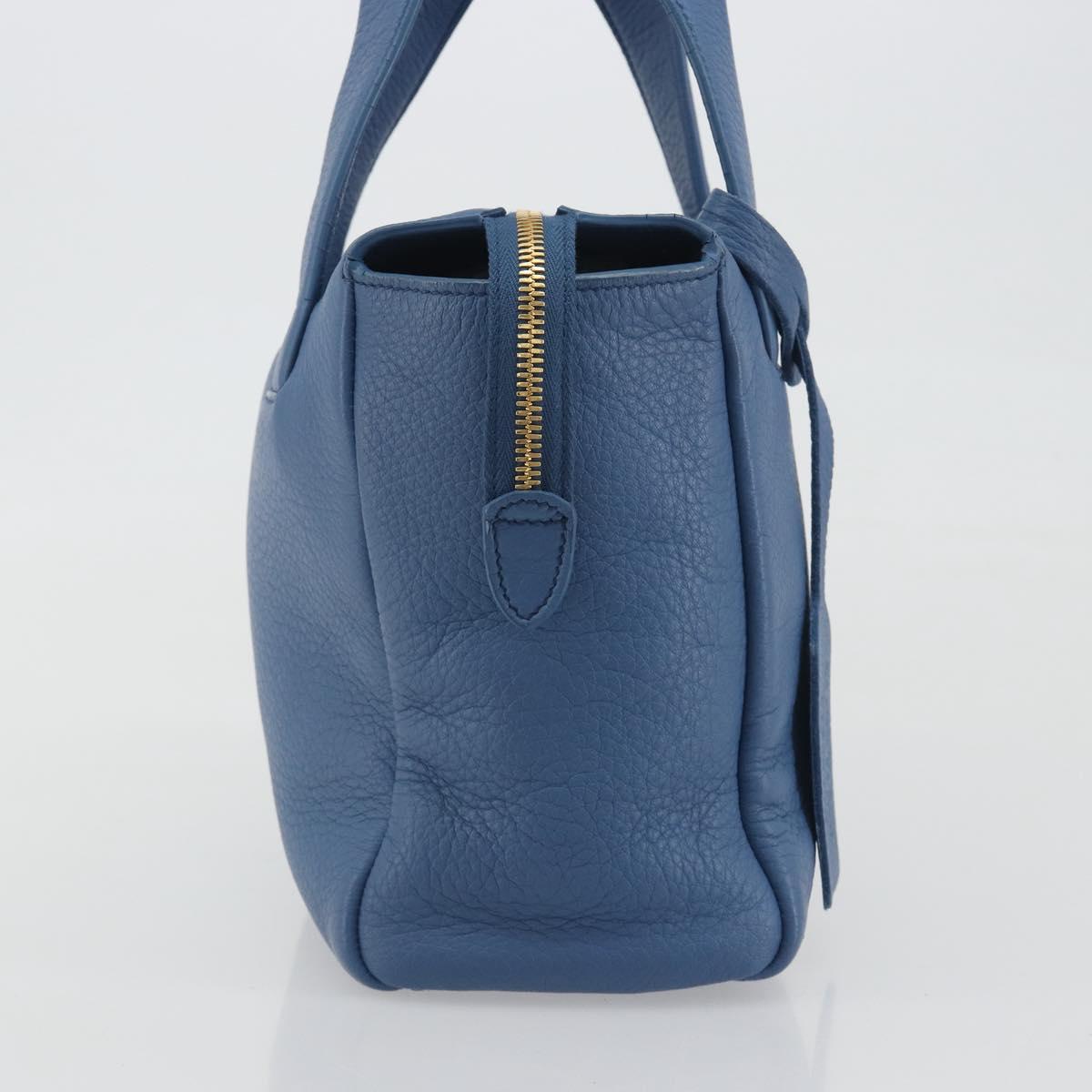 PRADA Hand Bag Leather Blue Gold Auth 197335V