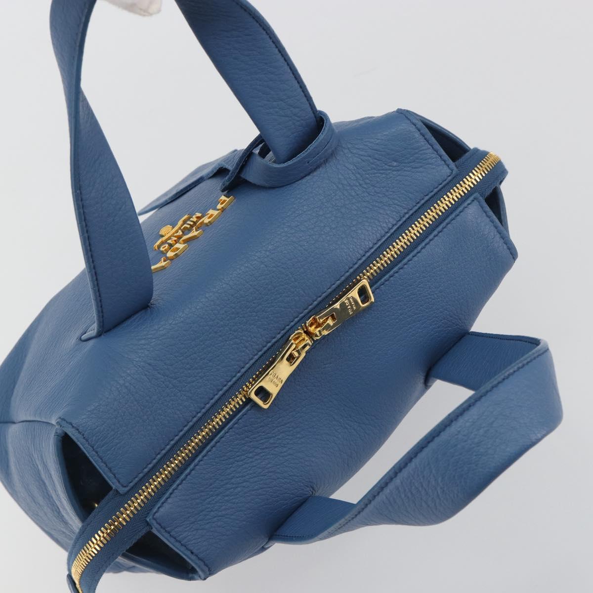 PRADA Hand Bag Leather Blue Gold Auth 197335V