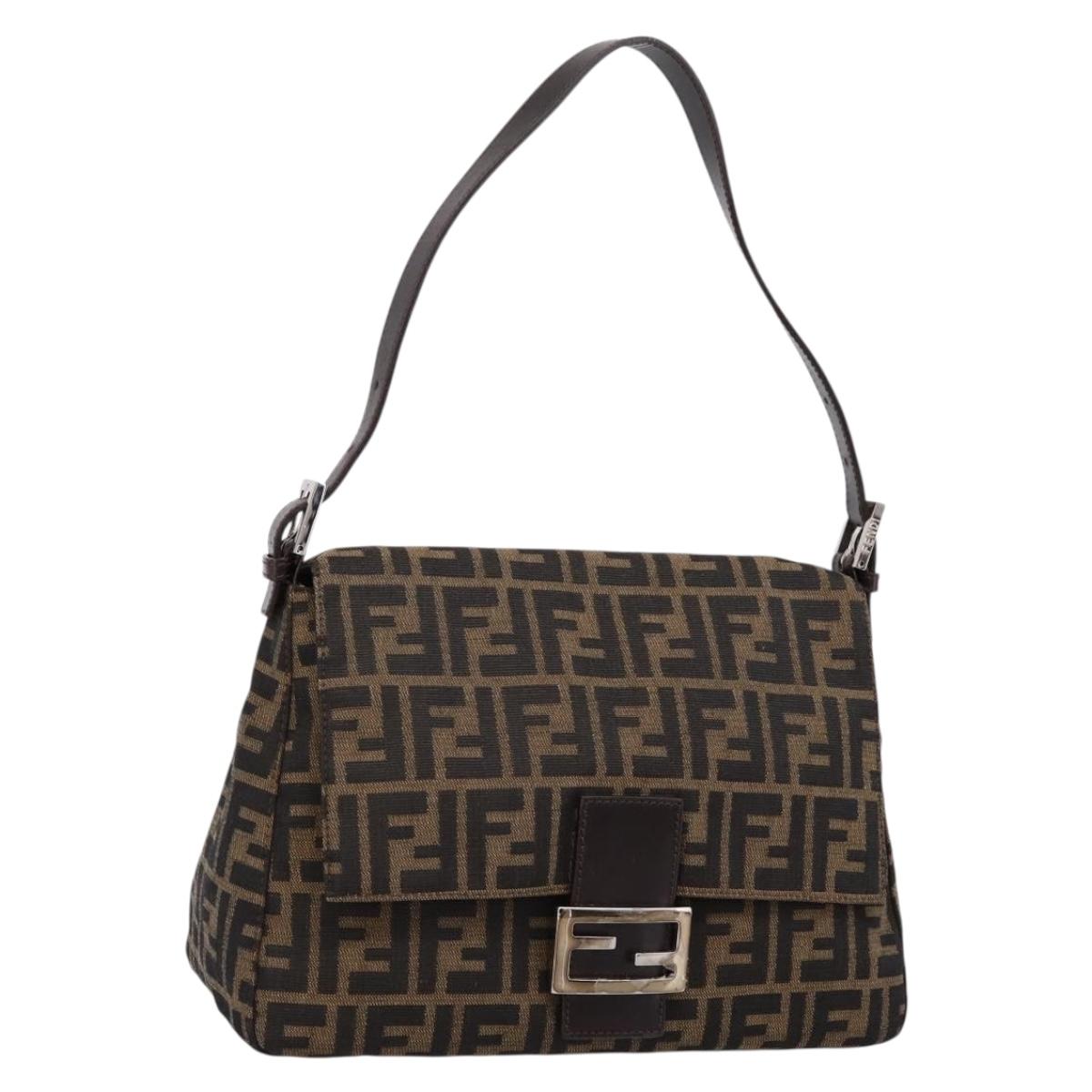 FENDI Zucca Canvas Mamma Baguette Shoulder Bag Brown Black Auth 197339V