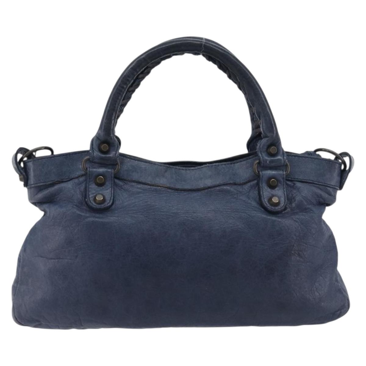 BALENCIAGA The First Hand Bag Leather 2way Blue 103208 Auth 197341V