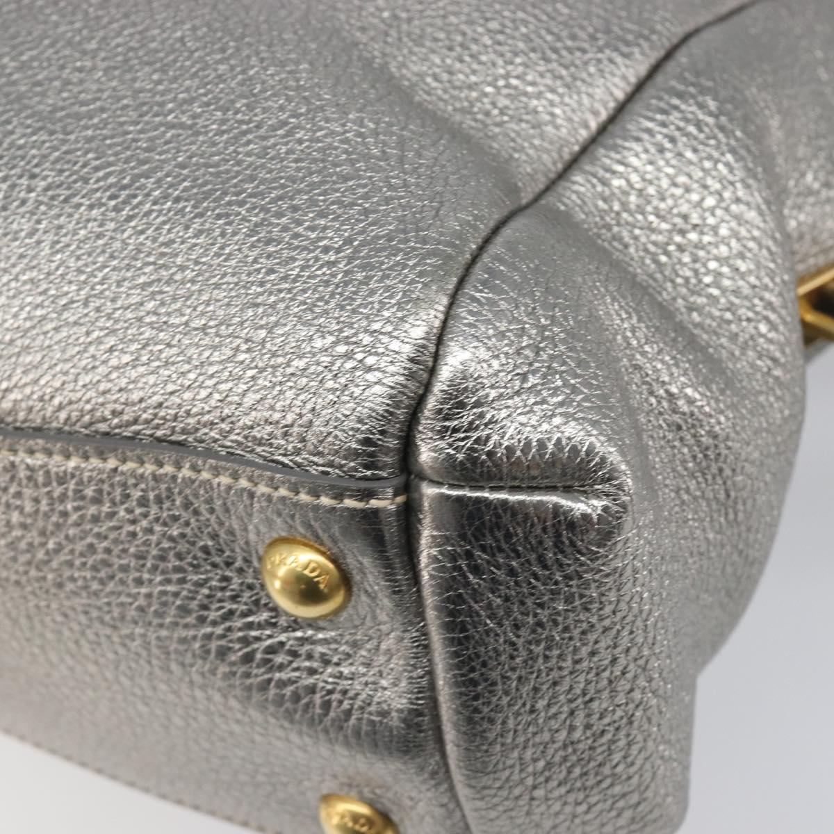 PRADA Hand Bag Vittero Dino Leather 2way Silver Gold Auth 197342V