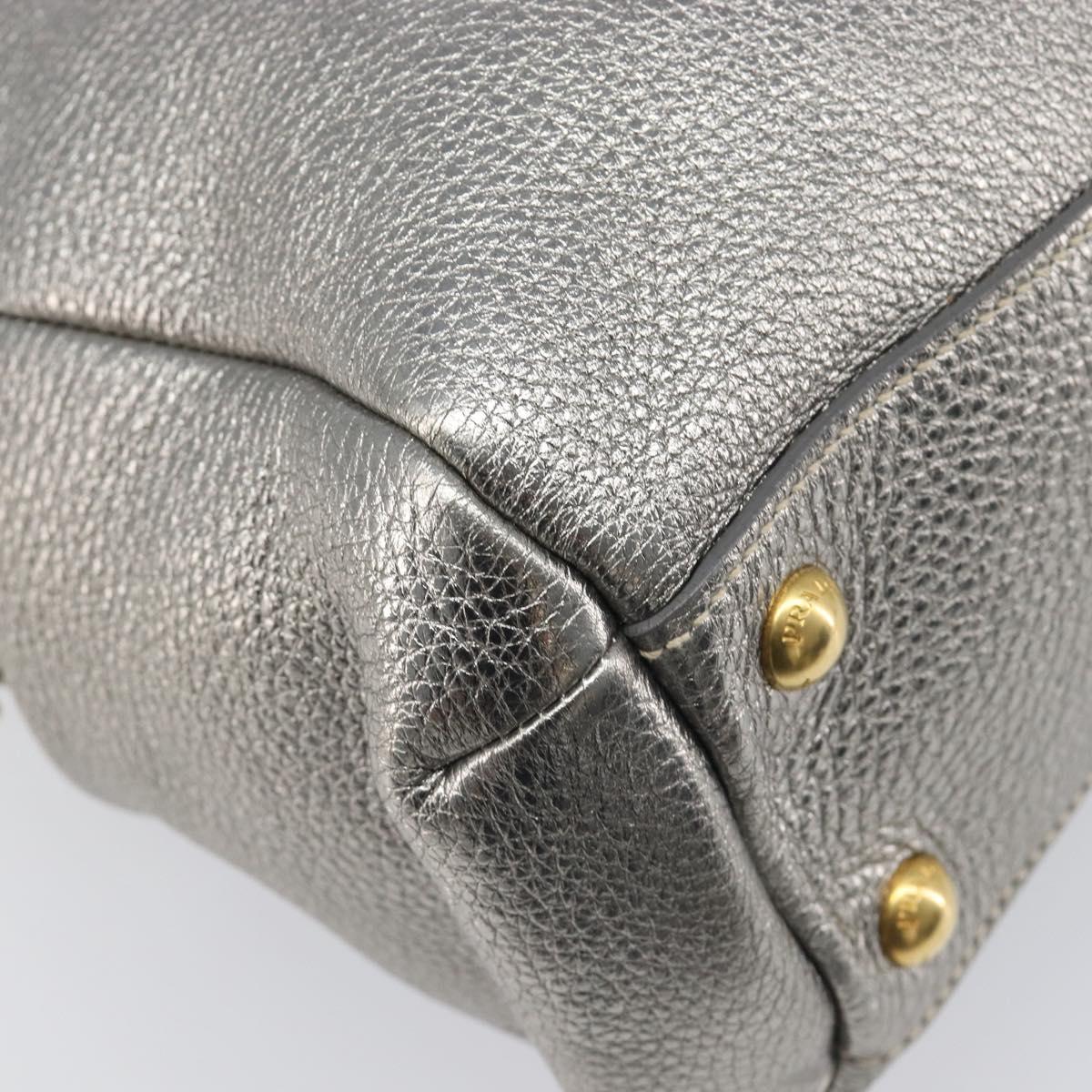 PRADA Hand Bag Vittero Dino Leather 2way Silver Gold Auth 197342V