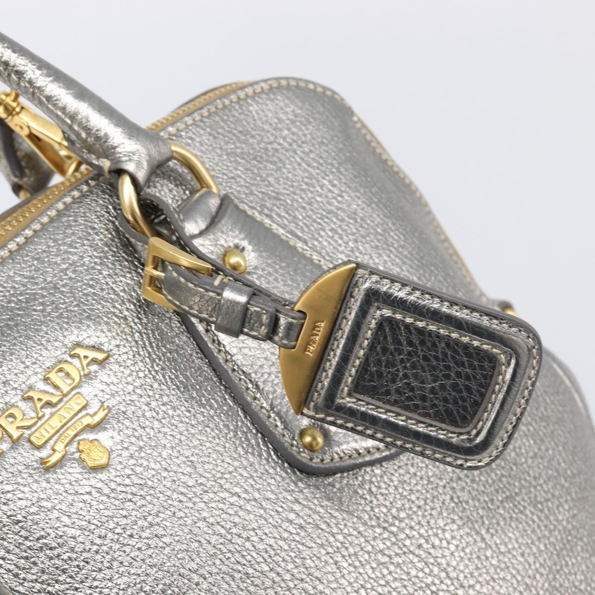 PRADA Hand Bag Vittero Dino Leather 2way Silver Gold Auth 197342V