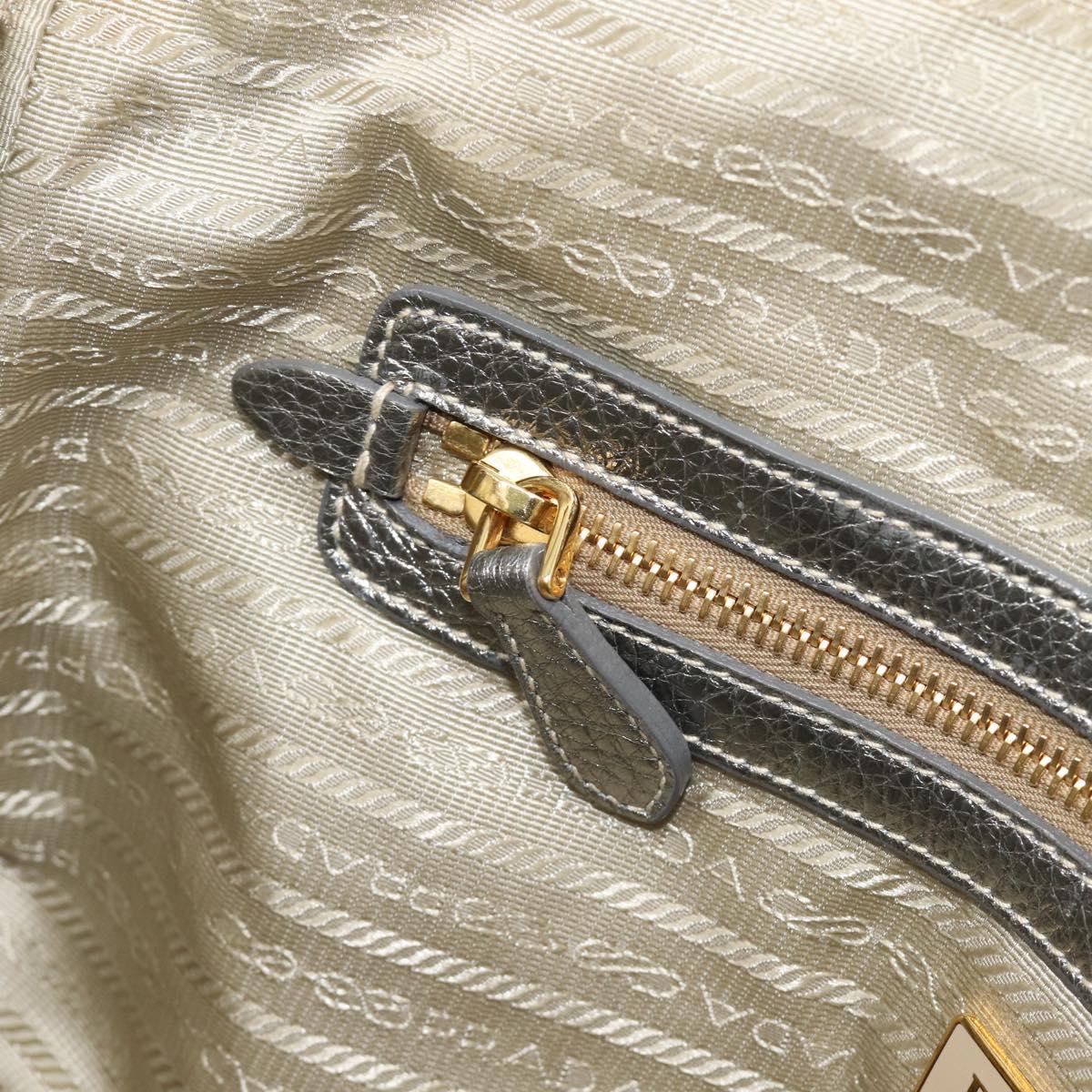 PRADA Hand Bag Vittero Dino Leather 2way Silver Gold Auth 197342V