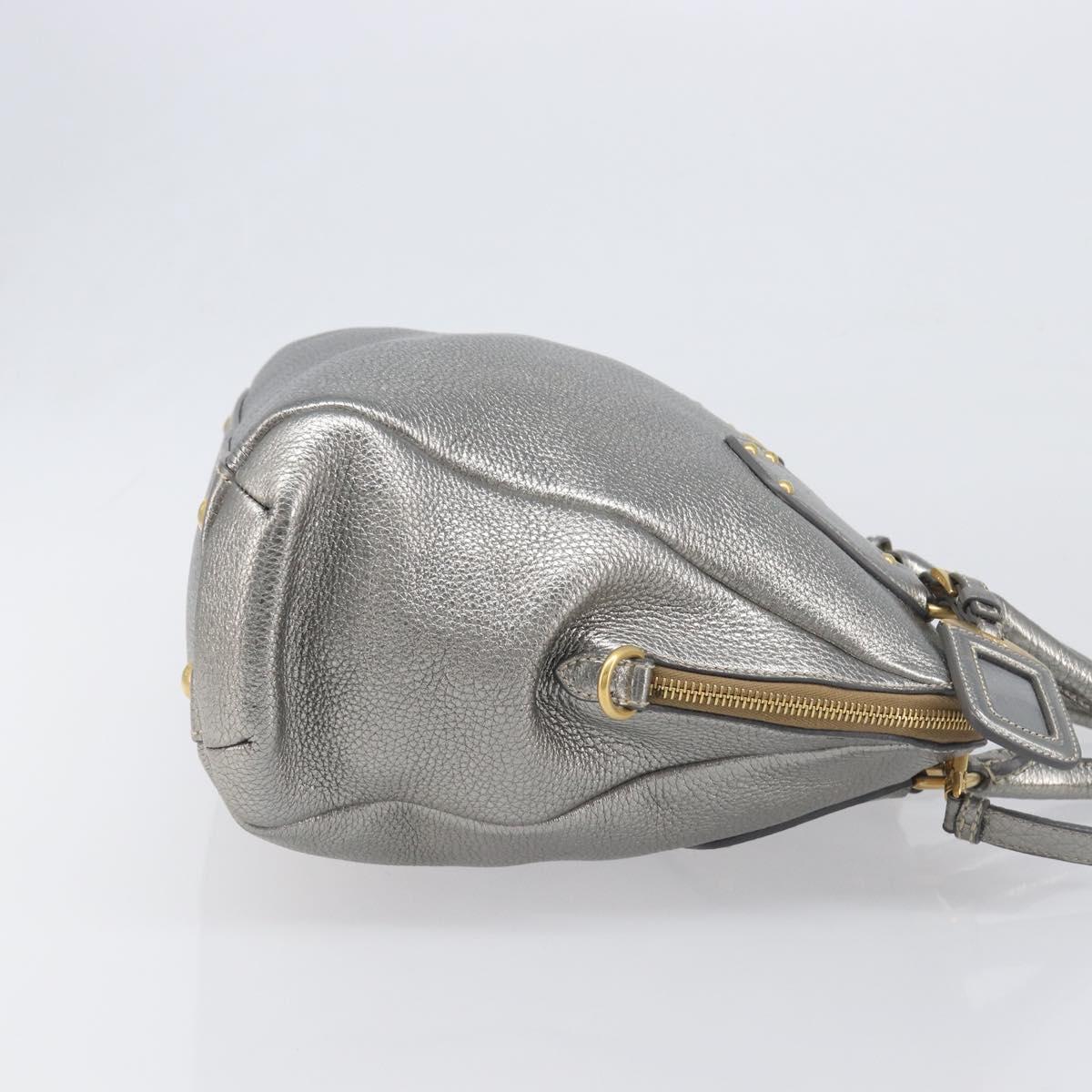 PRADA Hand Bag Vittero Dino Leather 2way Silver Gold Auth 197342V