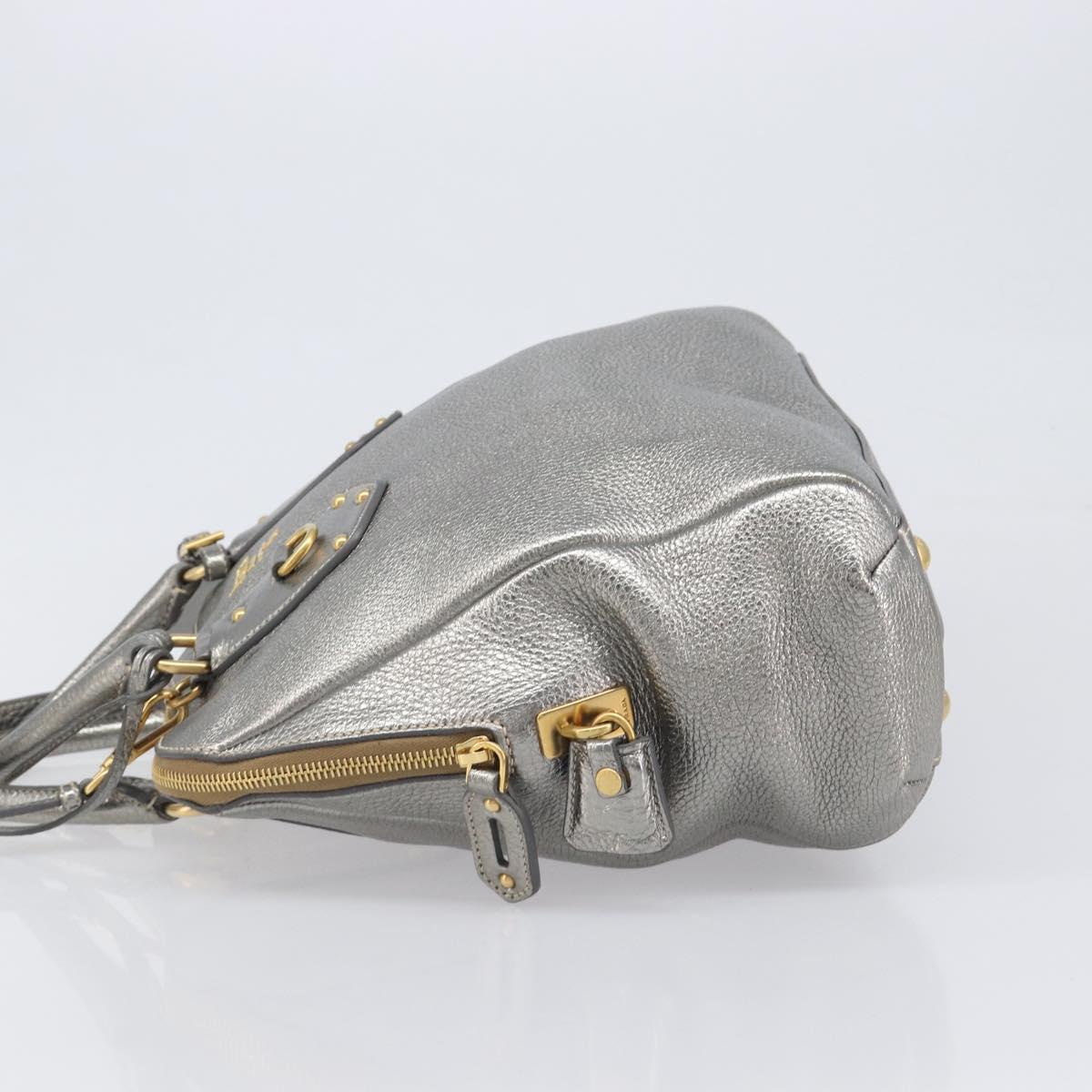 PRADA Hand Bag Vittero Dino Leather 2way Silver Gold Auth 197342V