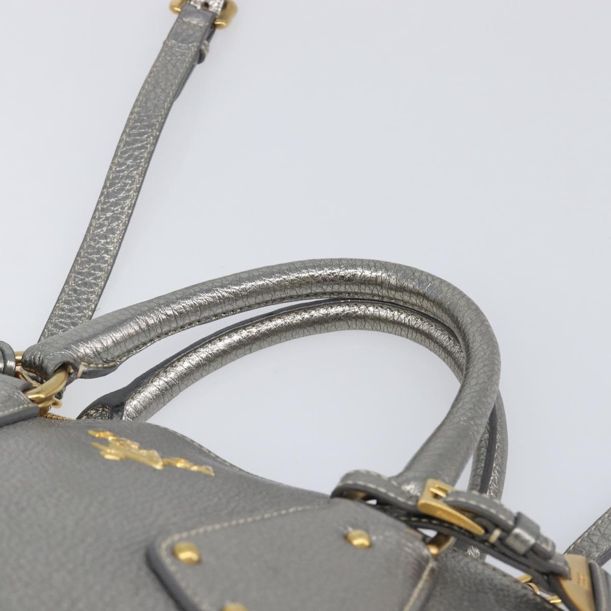 PRADA Hand Bag Vittero Dino Leather 2way Silver Gold Auth 197342V