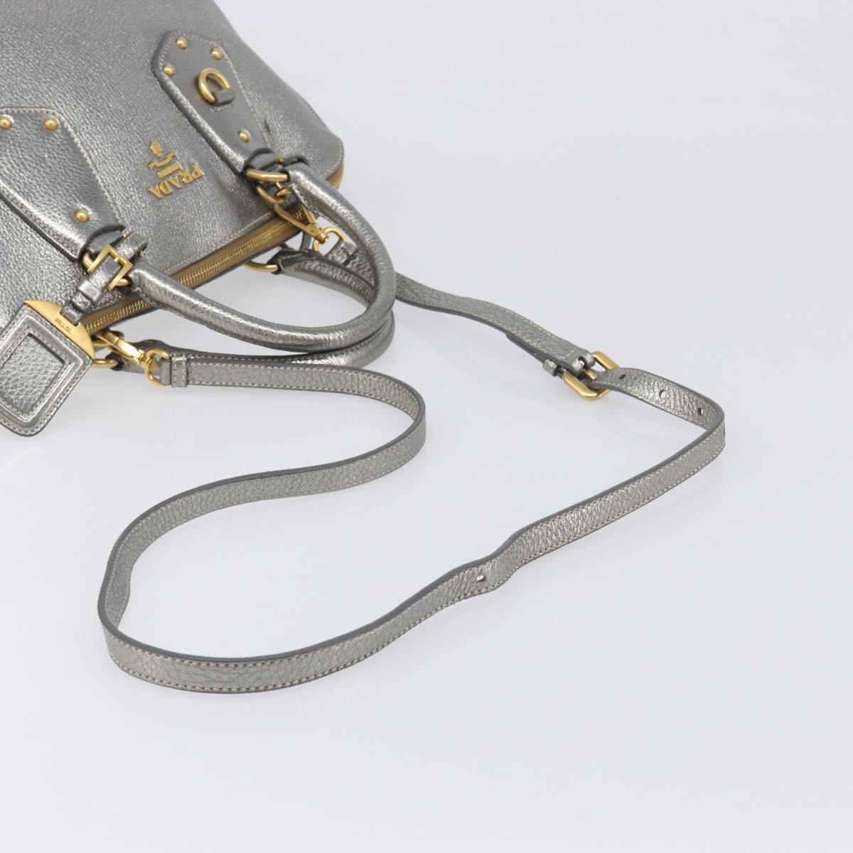 PRADA Hand Bag Vittero Dino Leather 2way Silver Gold Auth 197342V