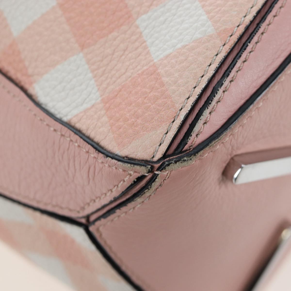 LOEWE Puzzle Bag Medium Bag Leather 2way Pink Silver Auth 197442A