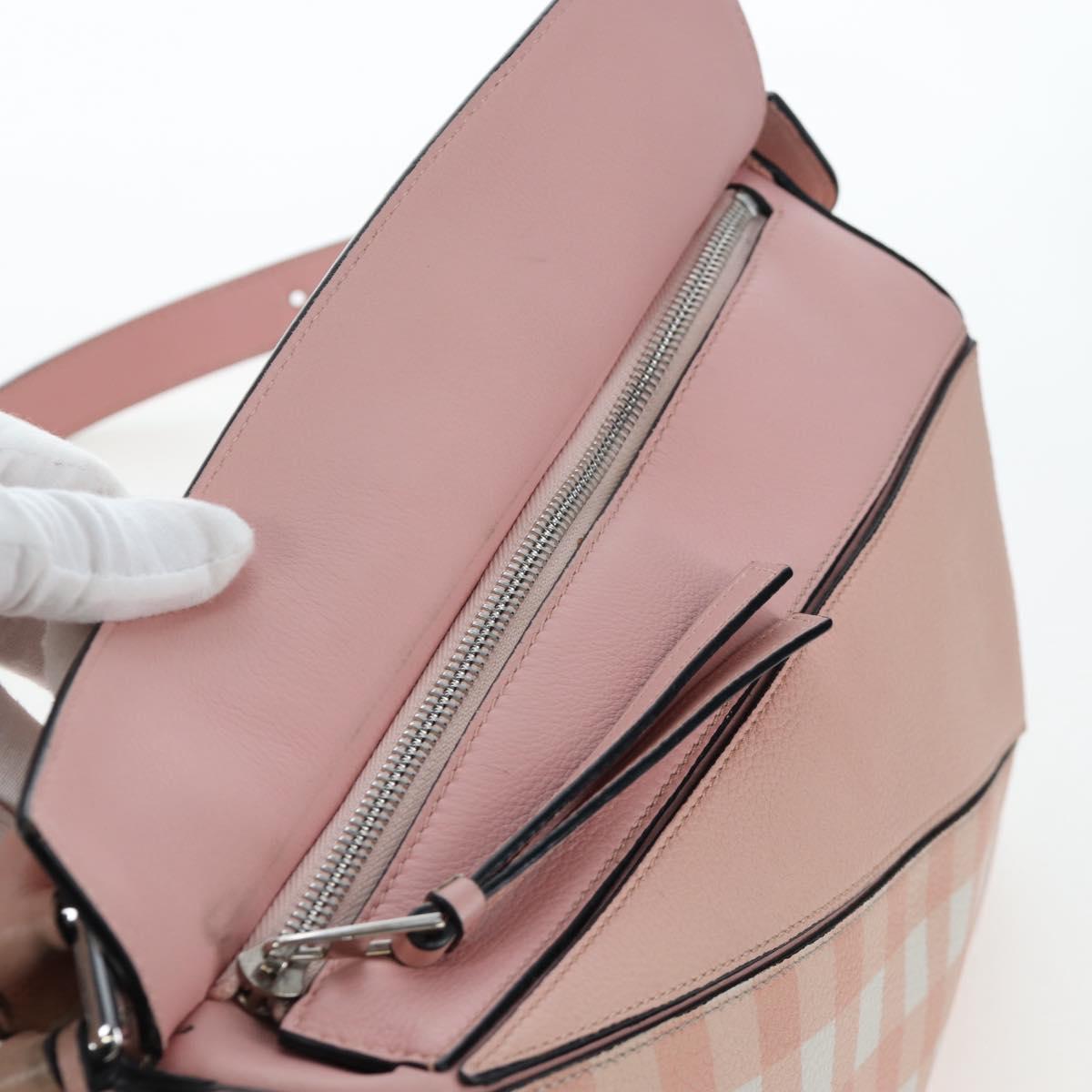 LOEWE Puzzle Bag Medium Bag Leather 2way Pink Silver Auth 197442A