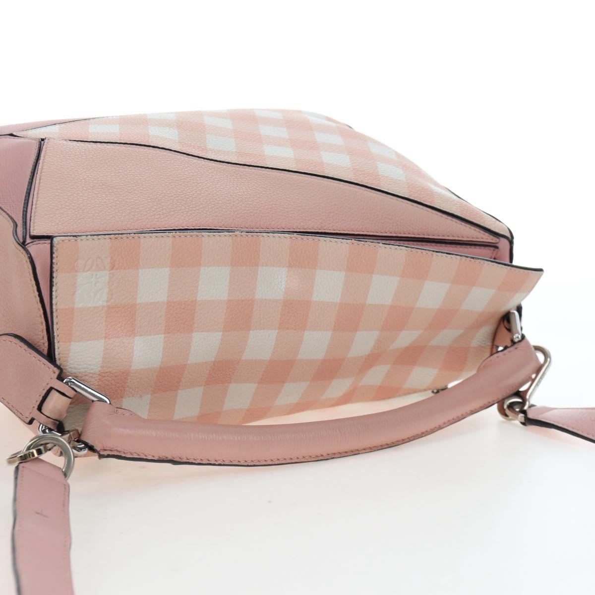 LOEWE Puzzle Bag Medium Bag Leather 2way Pink Silver Auth 197442A