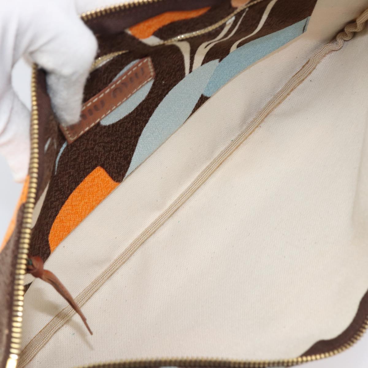 Miu Miu Shoulder Bag Canvas Brown Gold Auth 197448A