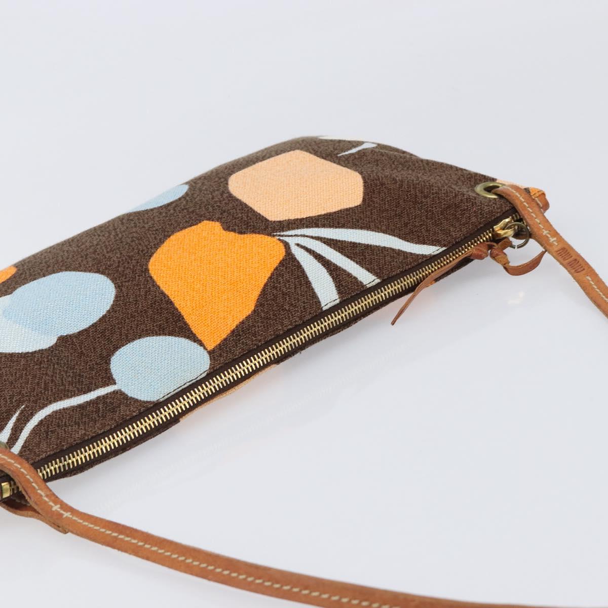 Miu Miu Shoulder Bag Canvas Brown Gold Auth 197448A
