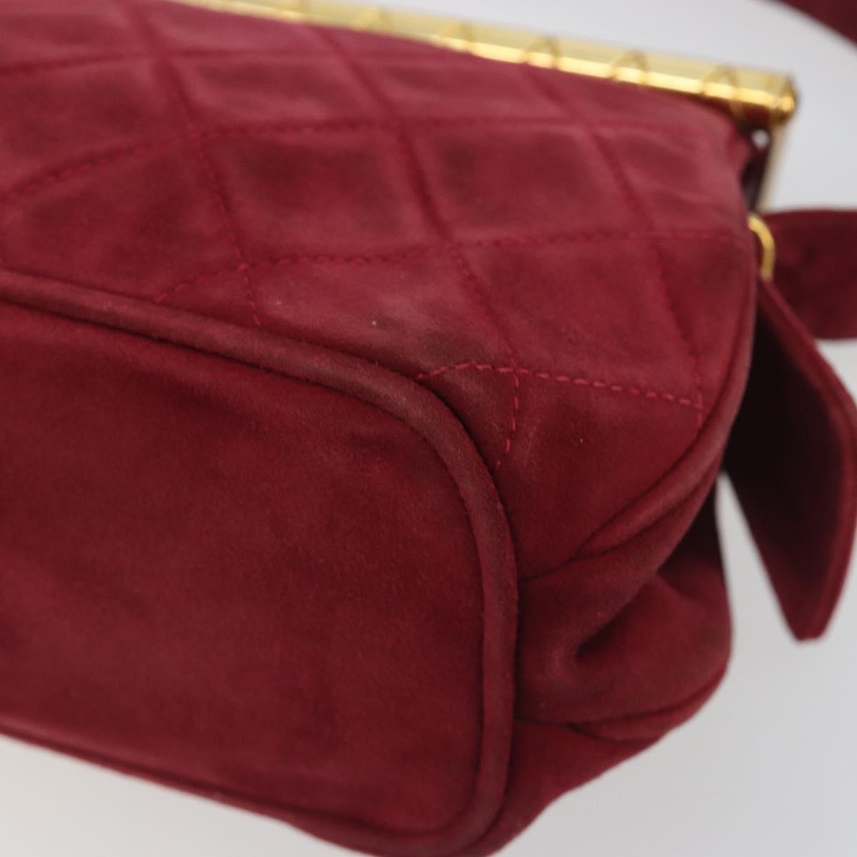CHANEL Matelasse Hand Bag Suede Red Gold CC Auth 197450A