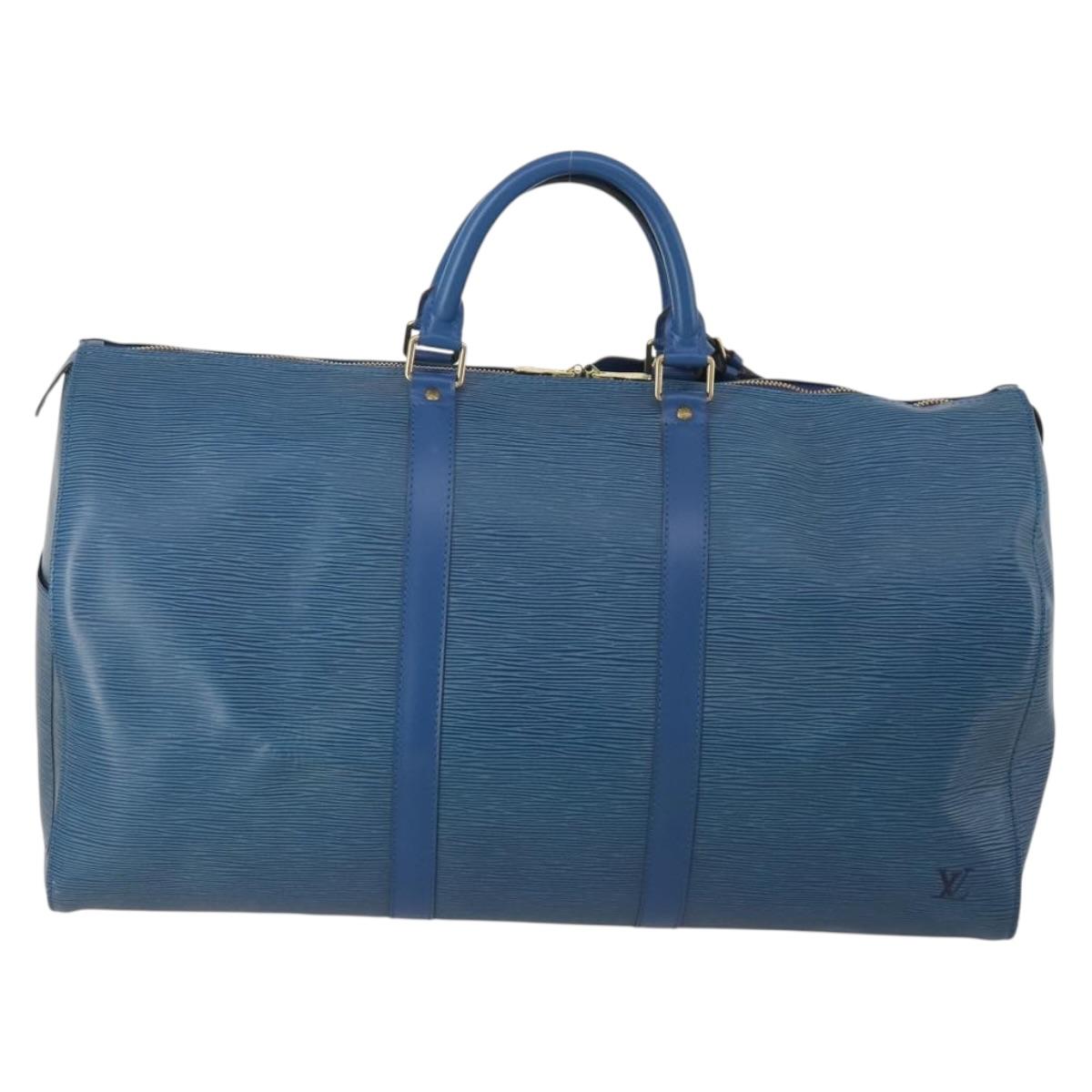 LOUIS VUITTON Epi Keepall 50 Boston Bag Blue M42965 LV Auth 197451A
