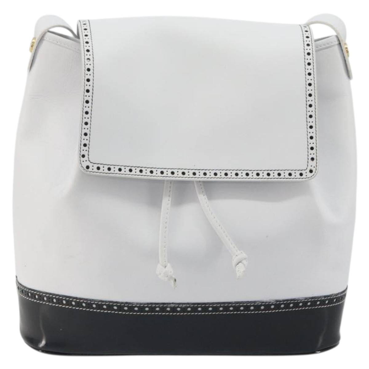 Salvatore Ferragamo Backpack Leather White Gold Auth 197455