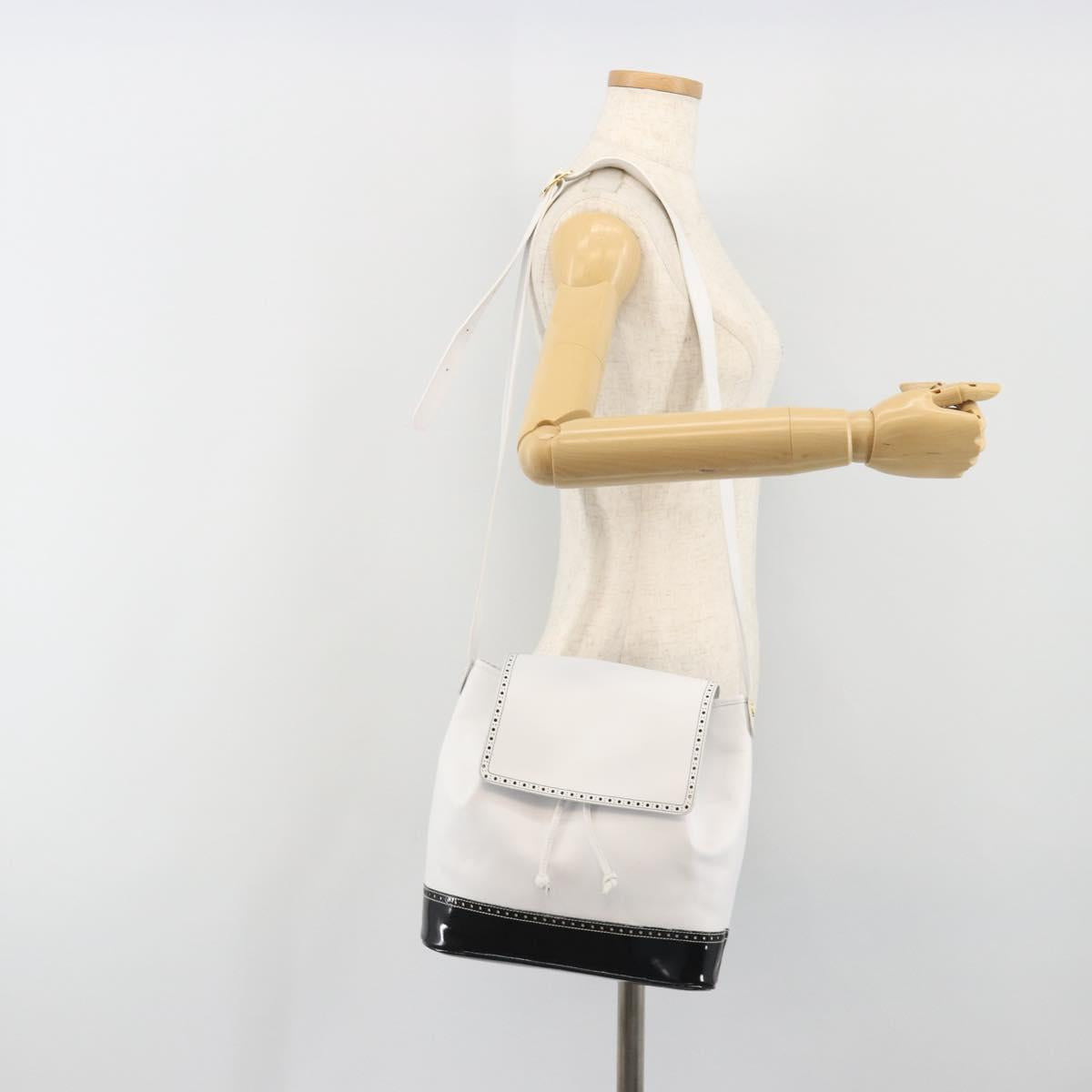 Salvatore Ferragamo Backpack Leather White Gold Auth 197455