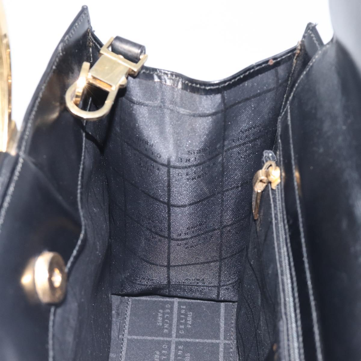 CELINE Hand Bag Leather 2way Black Gold Auth 197456A