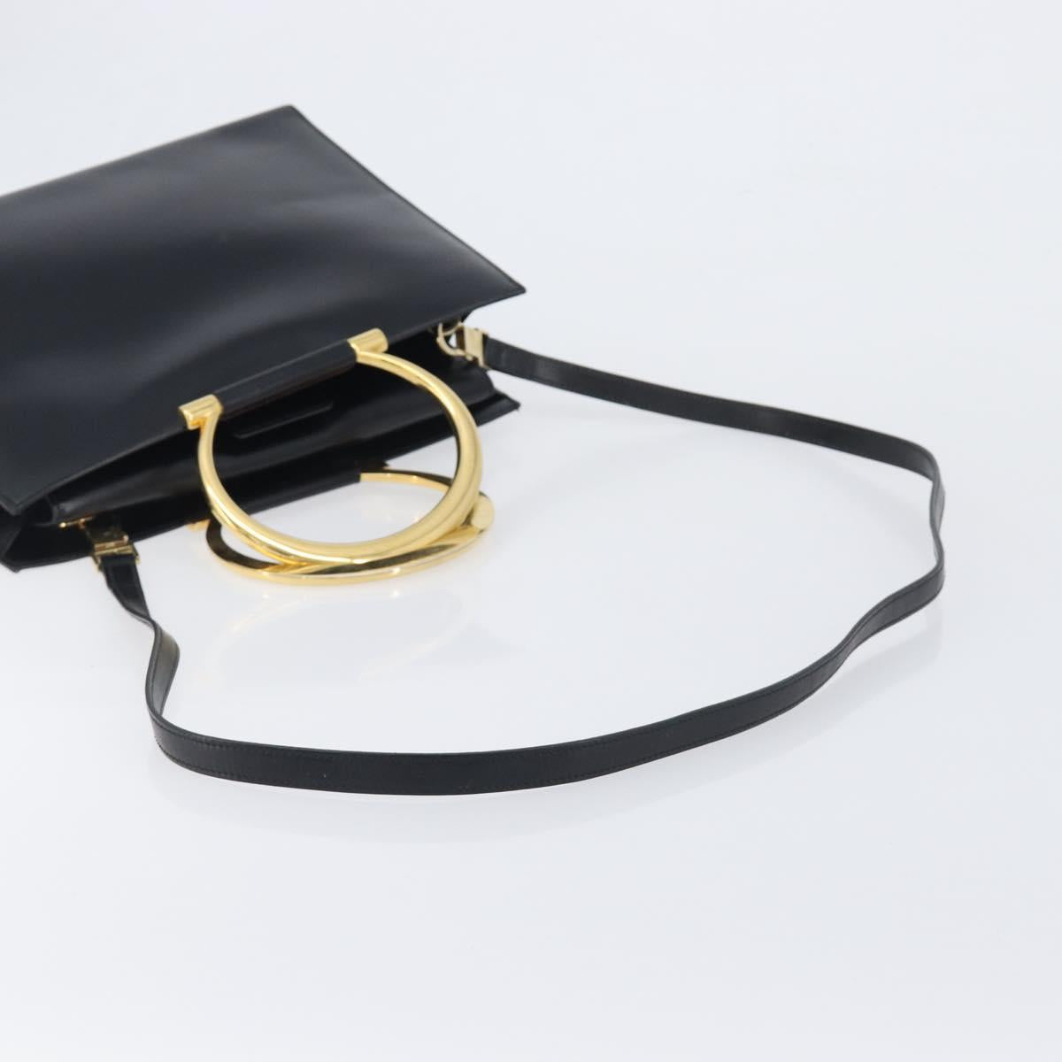 CELINE Hand Bag Leather 2way Black Gold Auth 197456A