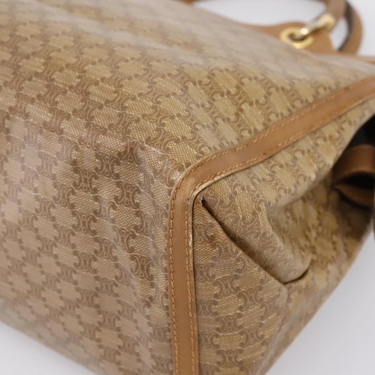 CELINE Macadam Canvas Hand Bag PVC Beige Gold Auth 197461
