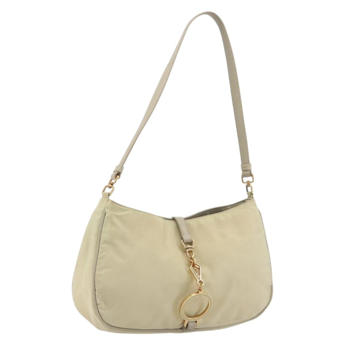 PRADA Shoulder Bag Nylon Ivory Gold Auth 197466A