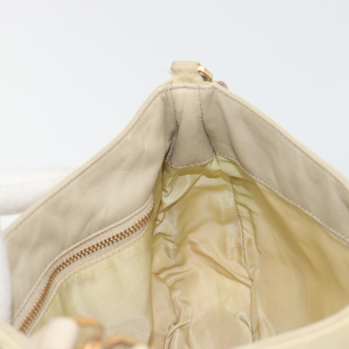 PRADA Shoulder Bag Nylon Ivory Gold Auth 197466A