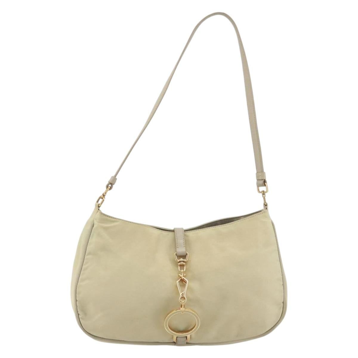 PRADA Shoulder Bag Nylon Ivory Gold Auth 197466A
