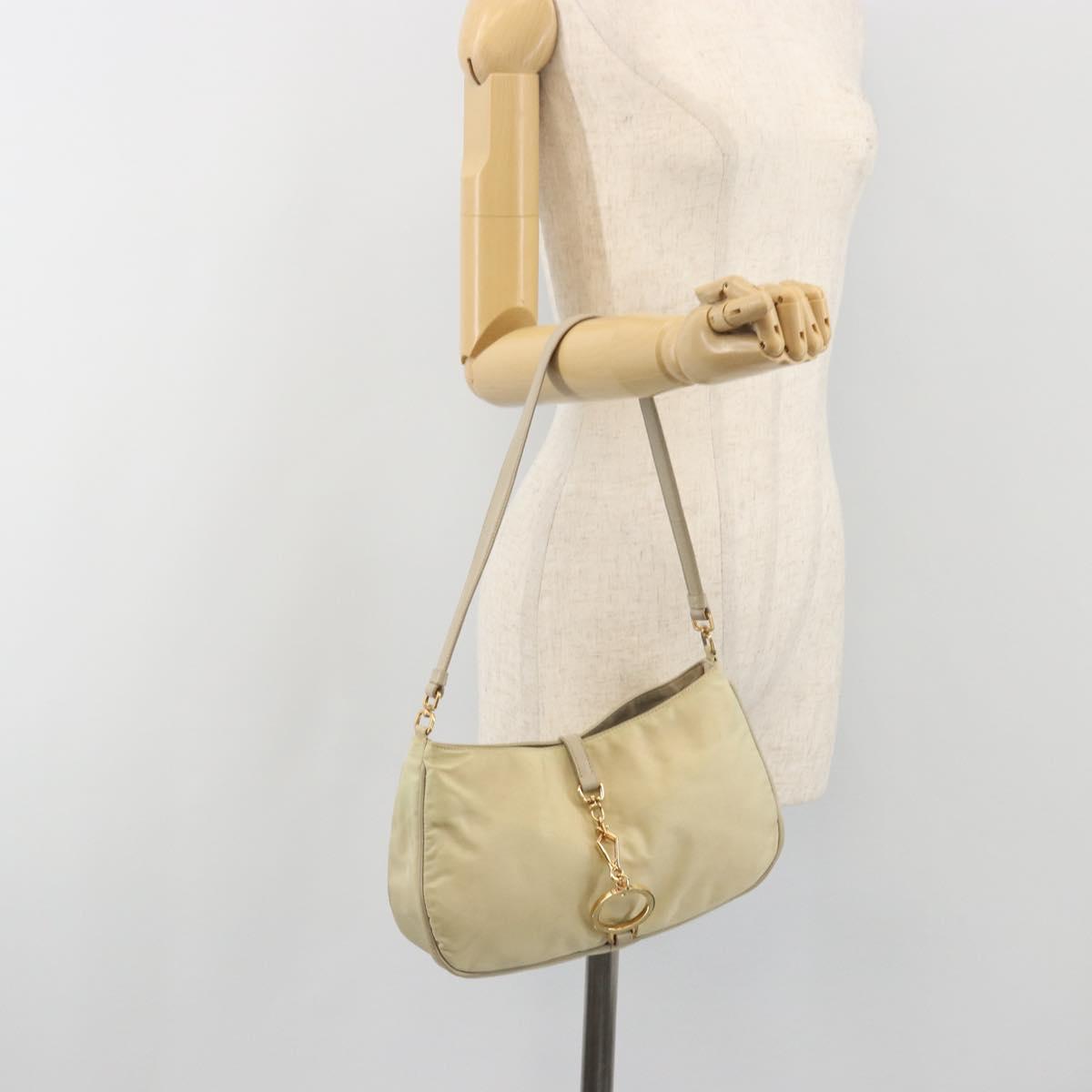 PRADA Shoulder Bag Nylon Ivory Gold Auth 197466A