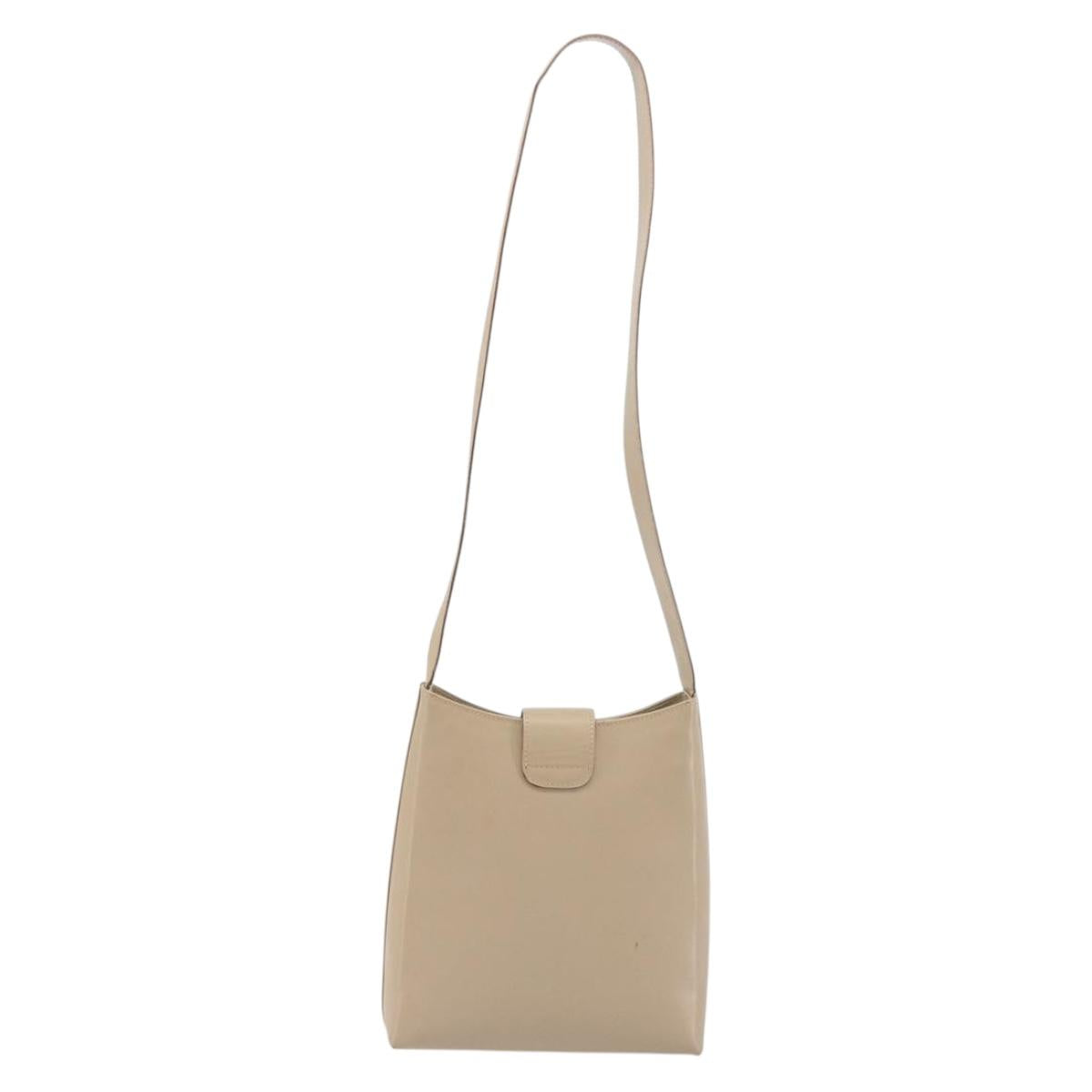 Salvatore Ferragamo Gancini Shoulder Bag Leather Beige Gold Auth 197467