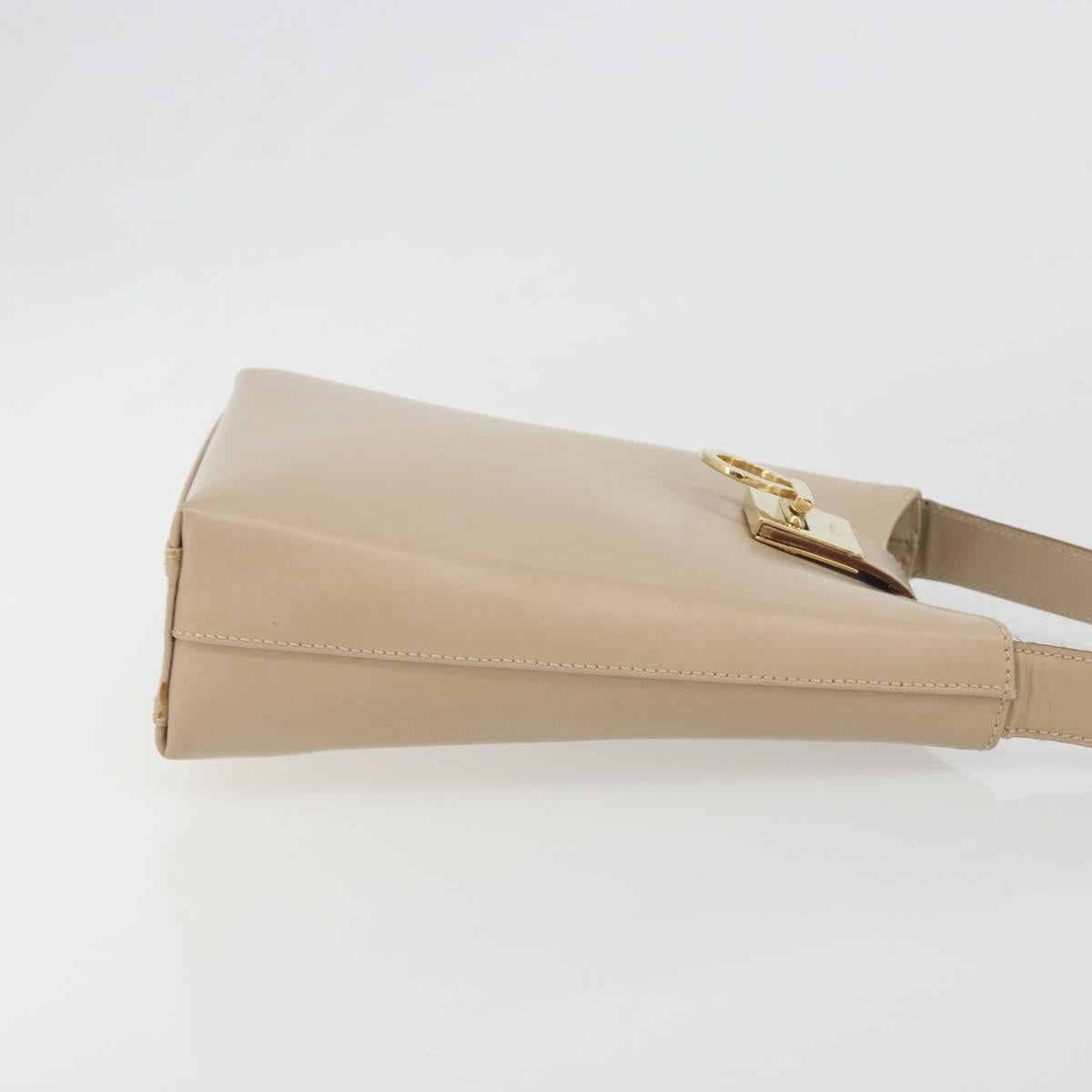 Salvatore Ferragamo Gancini Shoulder Bag Leather Beige Gold Auth 197467