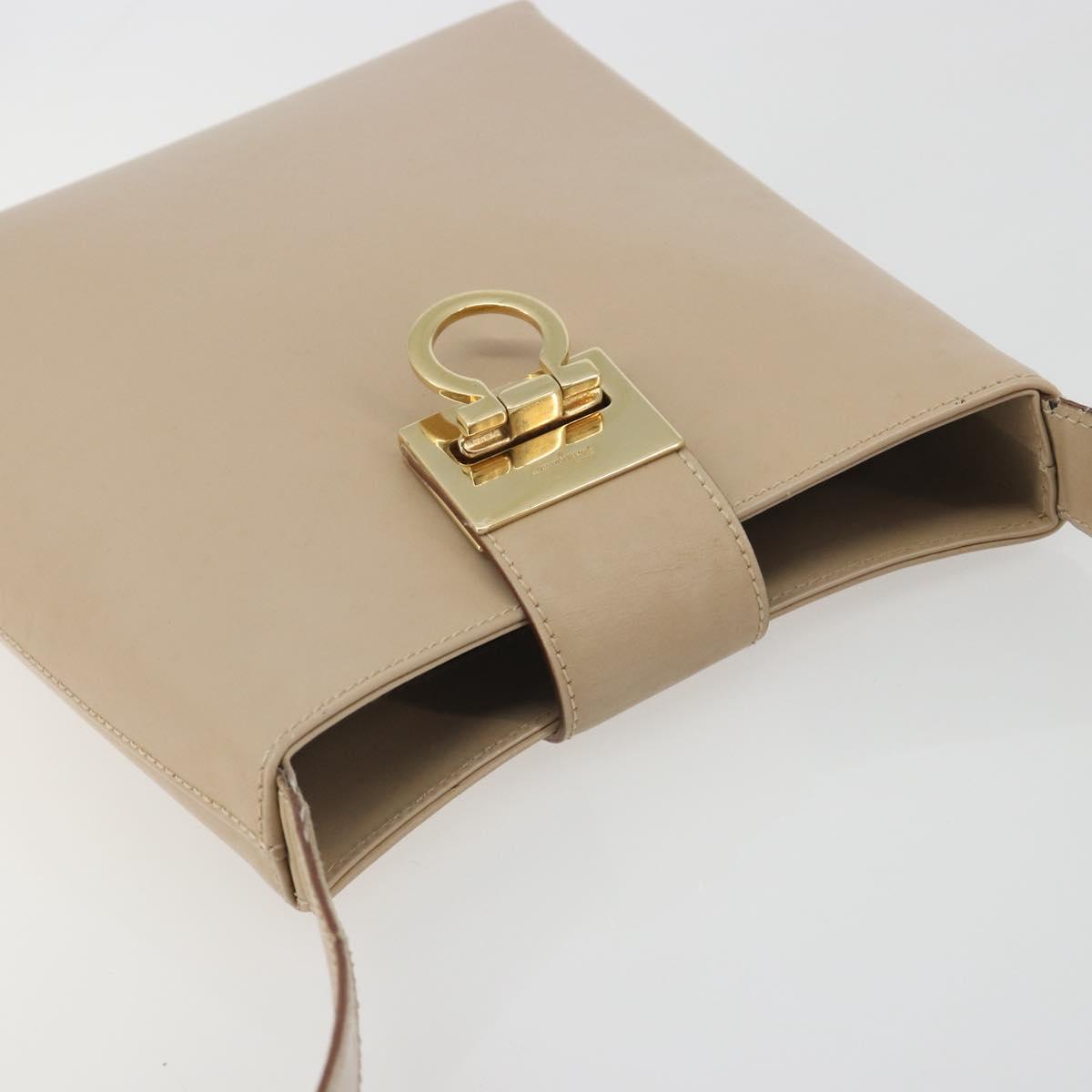 Salvatore Ferragamo Gancini Shoulder Bag Leather Beige Gold Auth 197467
