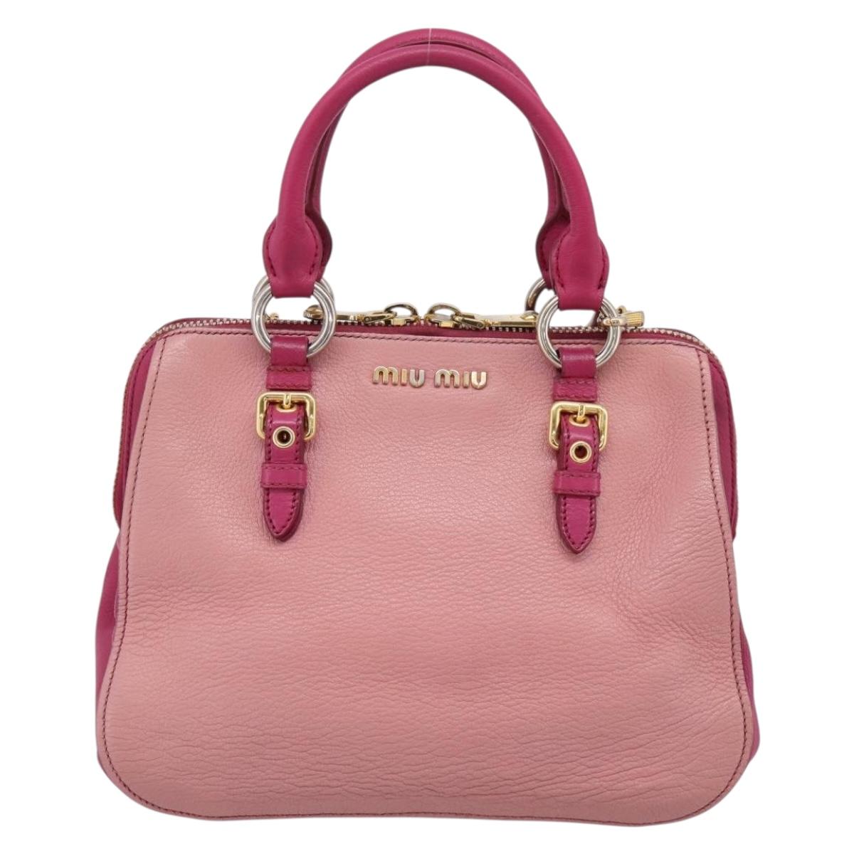 Miu Miu Hand Bag Leather 2way Pink Gold Auth 197469A
