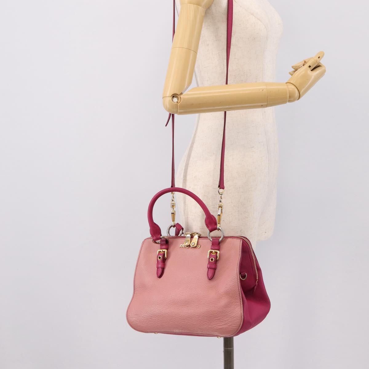 Miu Miu Hand Bag Leather 2way Pink Gold Auth 197469A