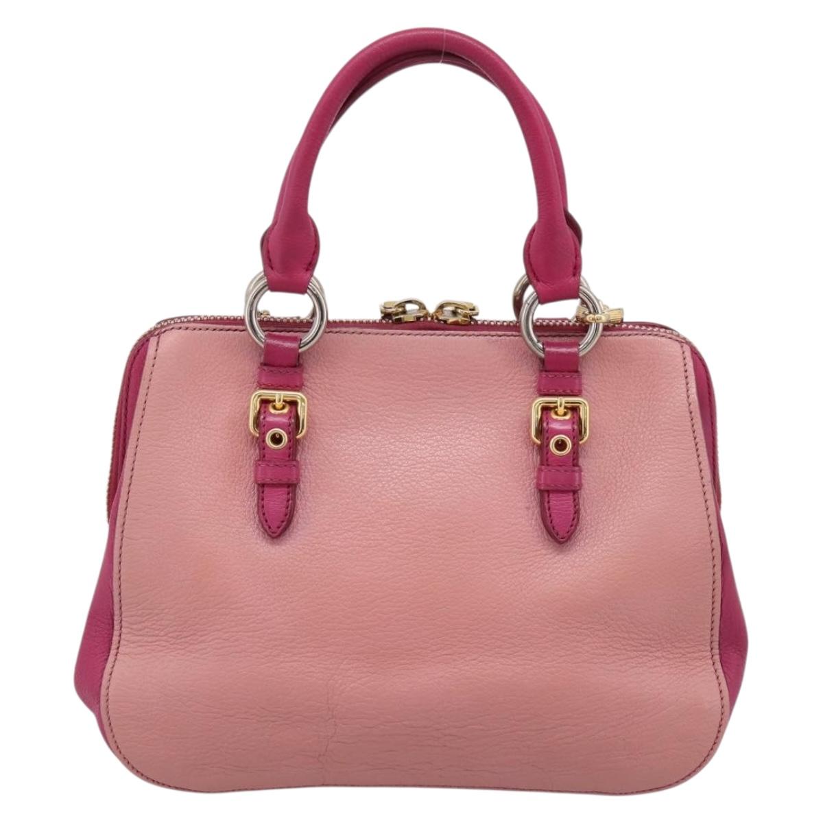 Miu Miu Hand Bag Leather 2way Pink Gold Auth 197469A