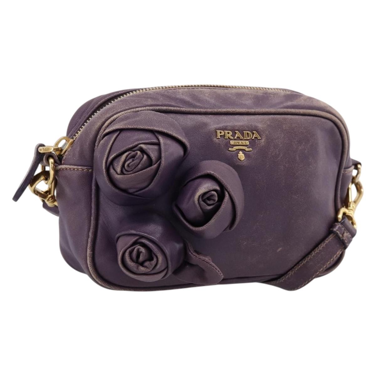 PRADA Shoulder Bag Leather Purple Gold Auth 197470