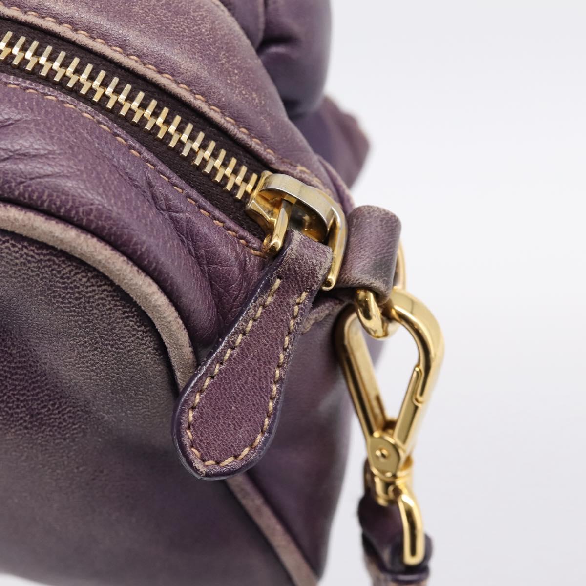 PRADA Shoulder Bag Leather Purple Gold Auth 197470