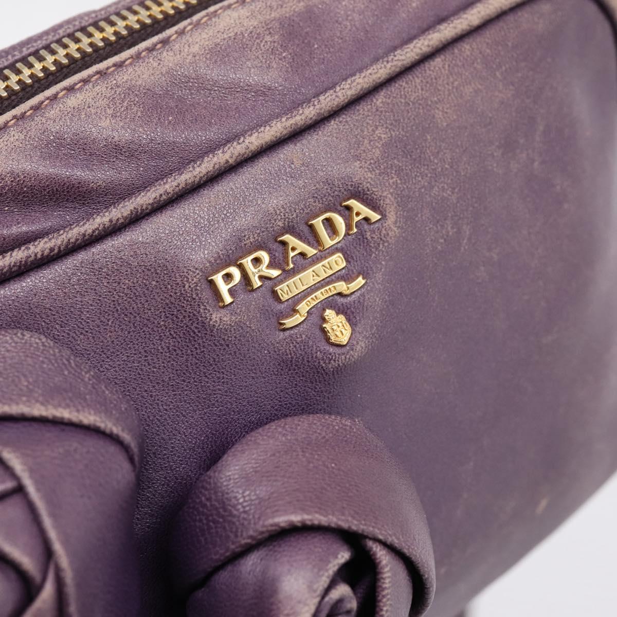 PRADA Shoulder Bag Leather Purple Gold Auth 197470