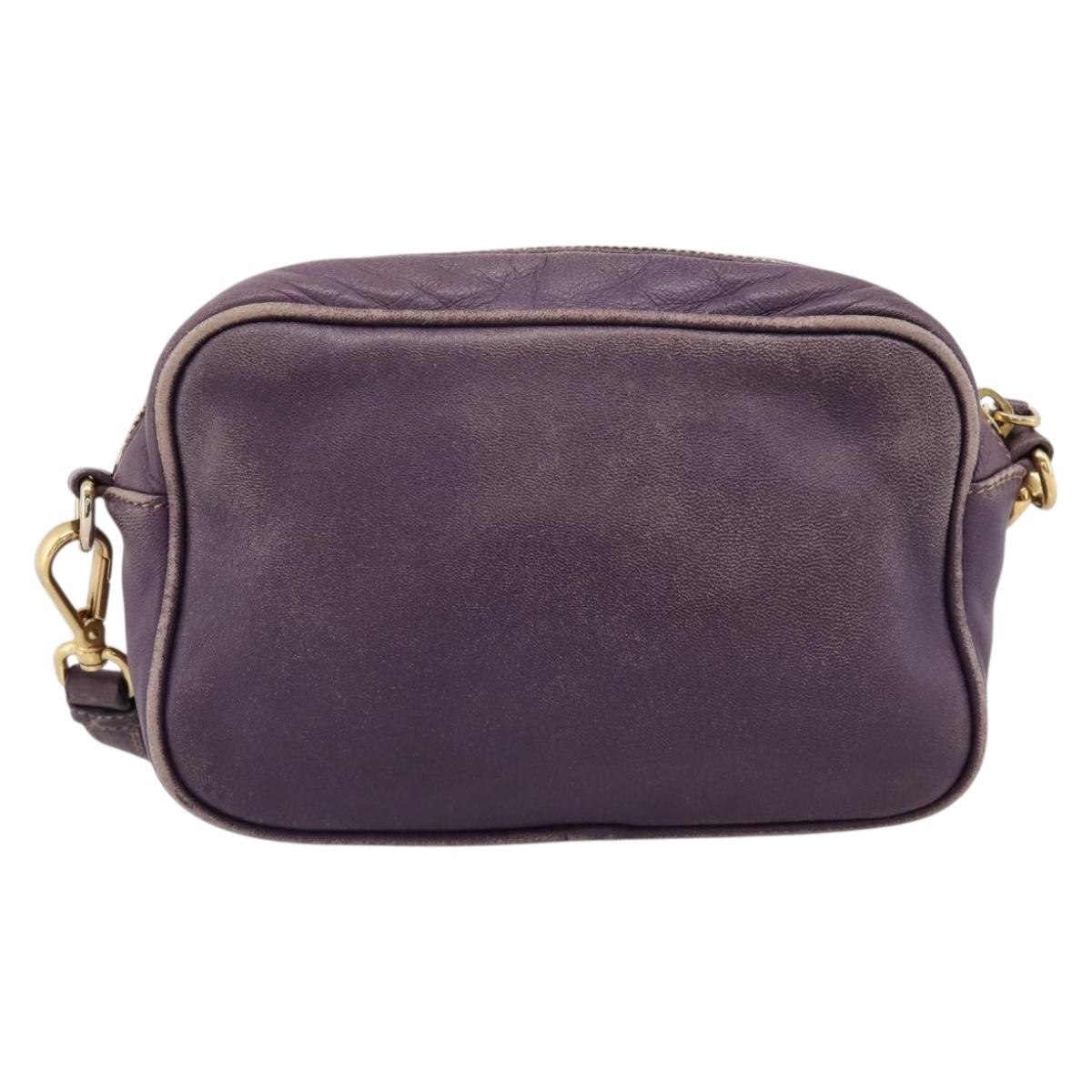 PRADA Shoulder Bag Leather Purple Gold Auth 197470