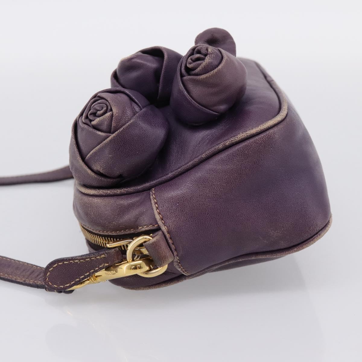 PRADA Shoulder Bag Leather Purple Gold Auth 197470