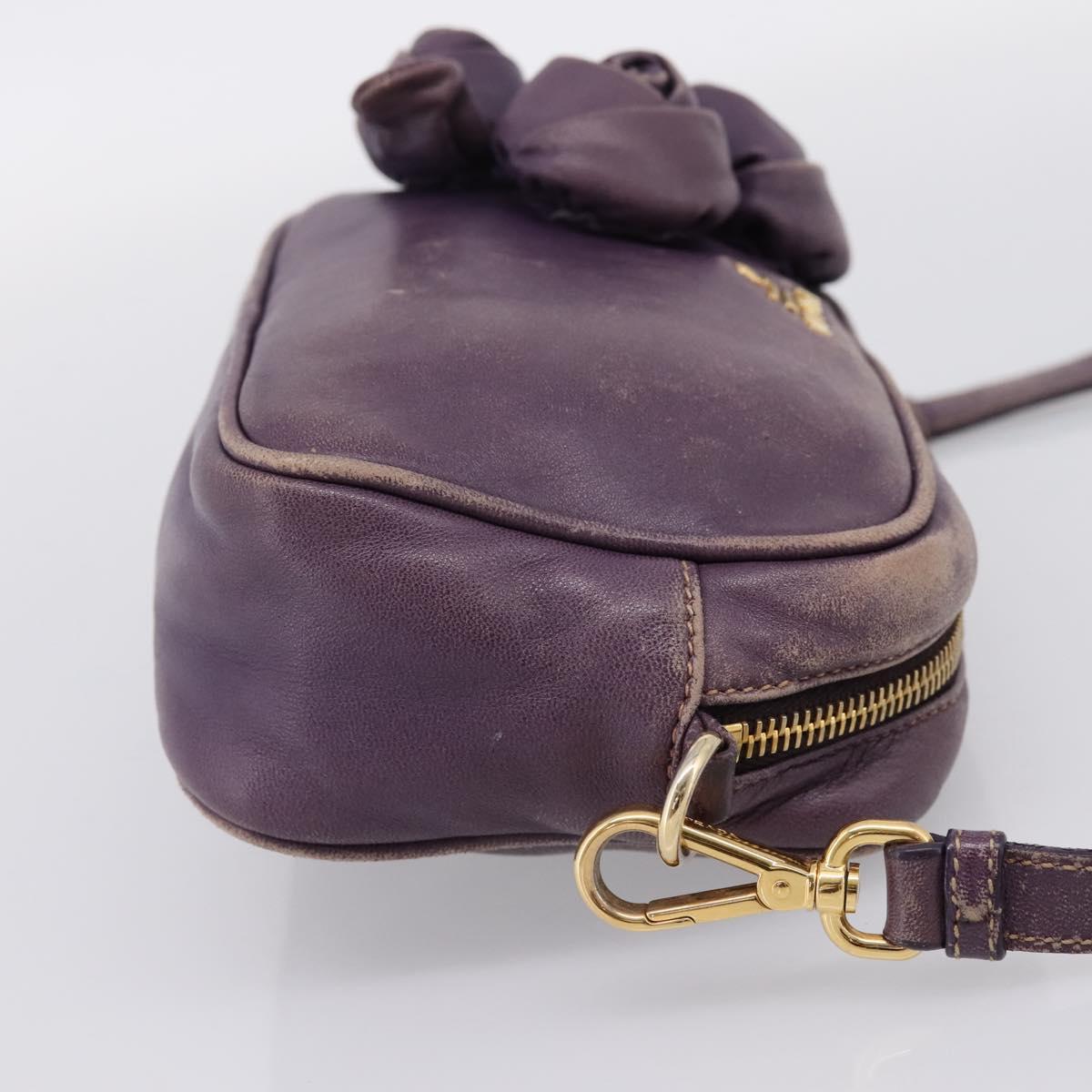 PRADA Shoulder Bag Leather Purple Gold Auth 197470
