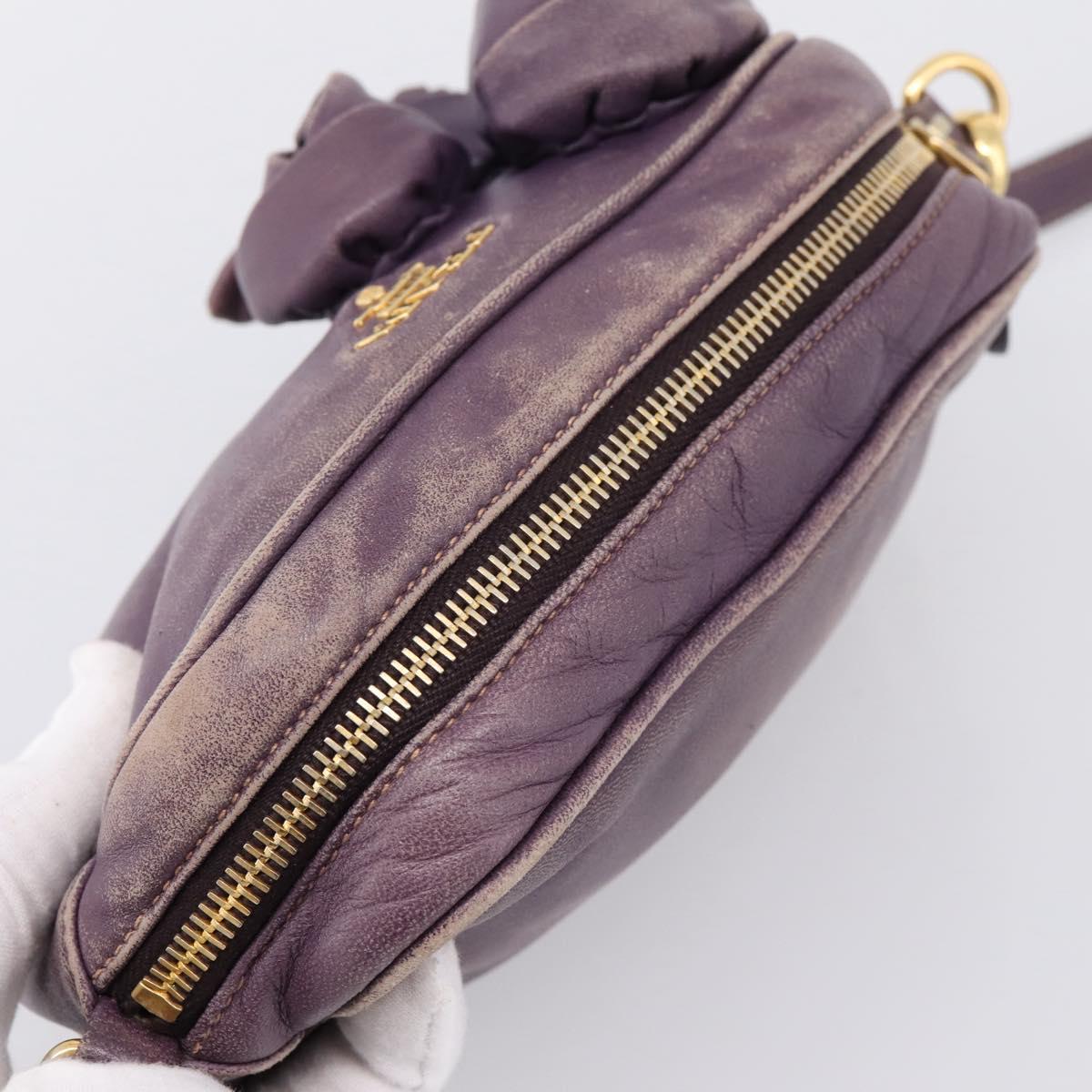 PRADA Shoulder Bag Leather Purple Gold Auth 197470