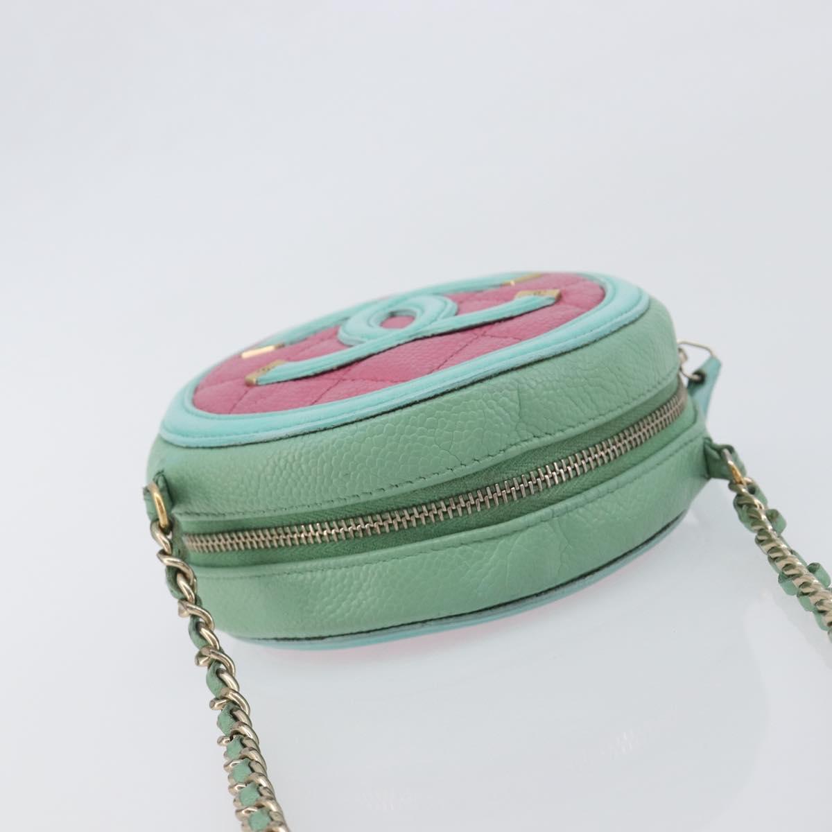 CHANEL Chain CC Filigree Matelasse Bag Caviar Skin Pink Gold CC Auth 197471A