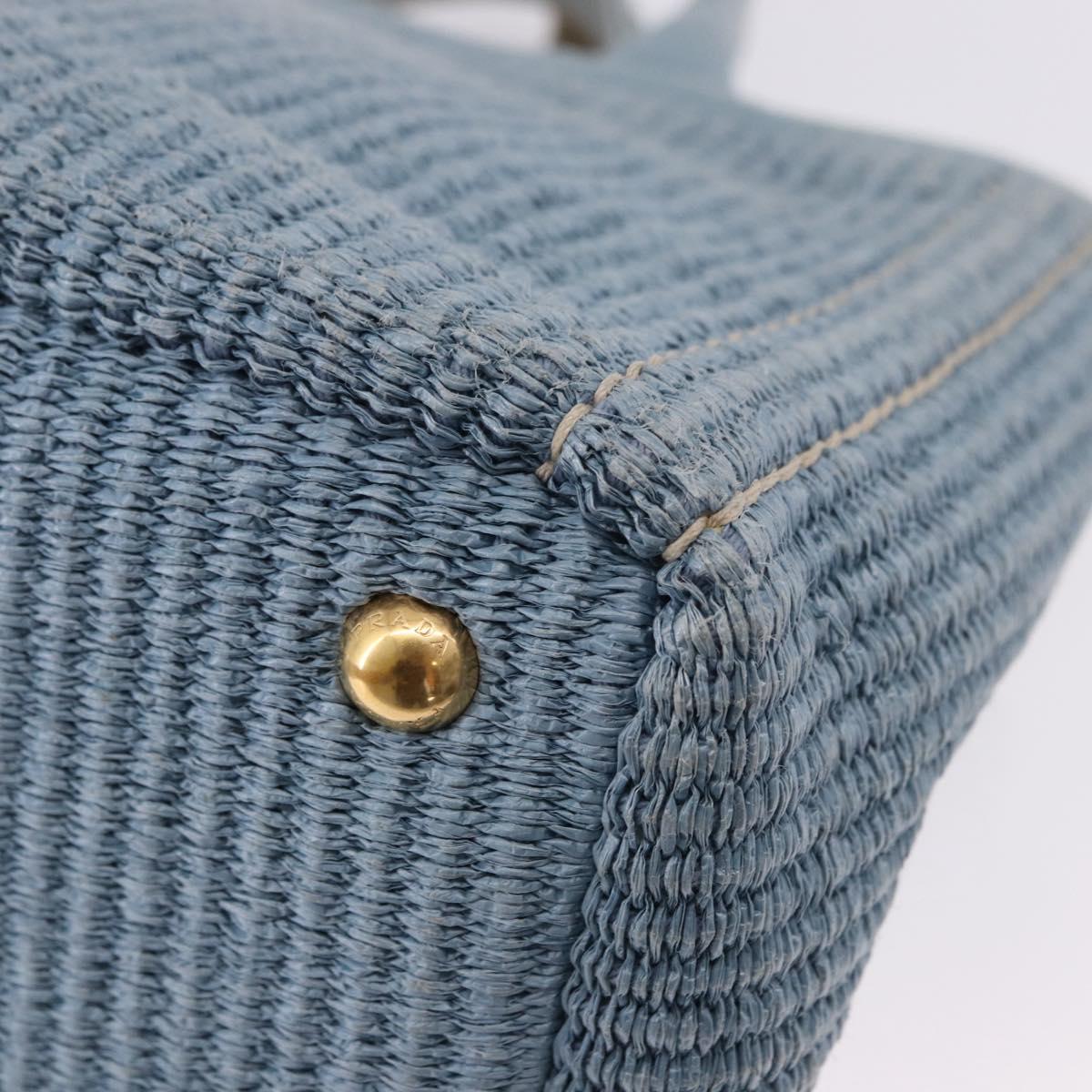 PRADA Hand Bag Straw 2way Light Blue Gold Auth 197472A