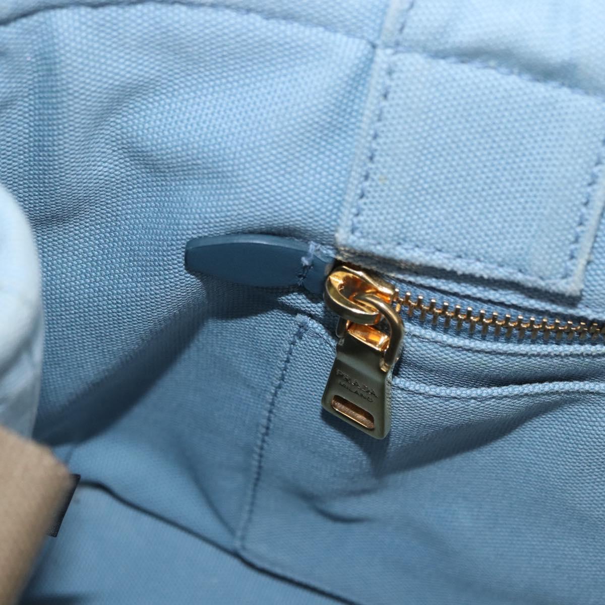 PRADA Hand Bag Straw 2way Light Blue Gold Auth 197472A