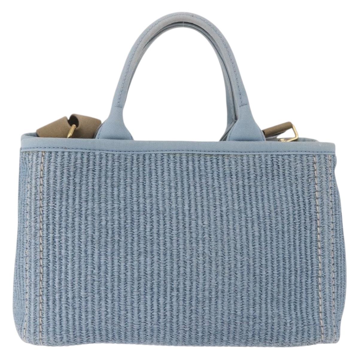 PRADA Hand Bag Straw 2way Light Blue Gold Auth 197472A