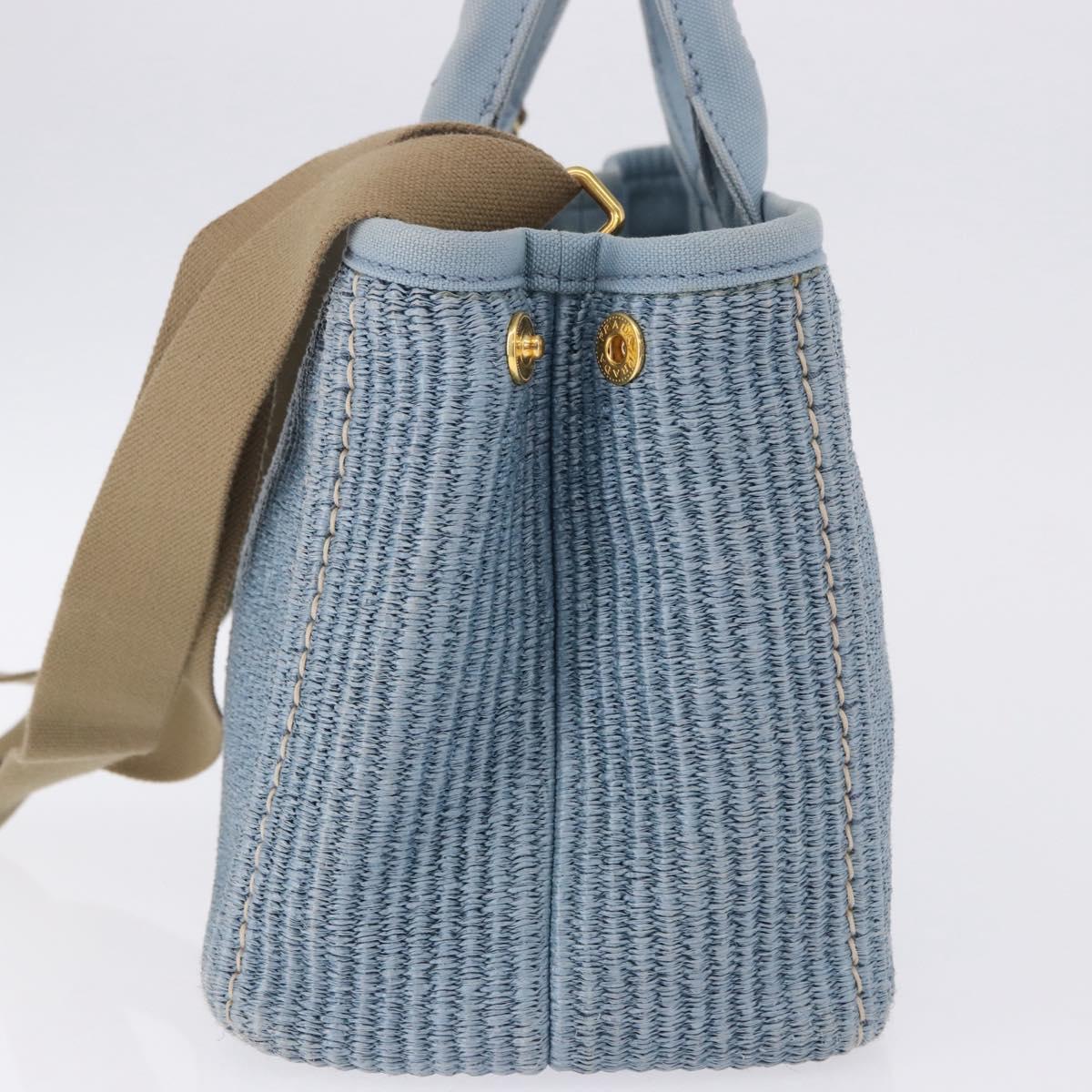 PRADA Hand Bag Straw 2way Light Blue Gold Auth 197472A